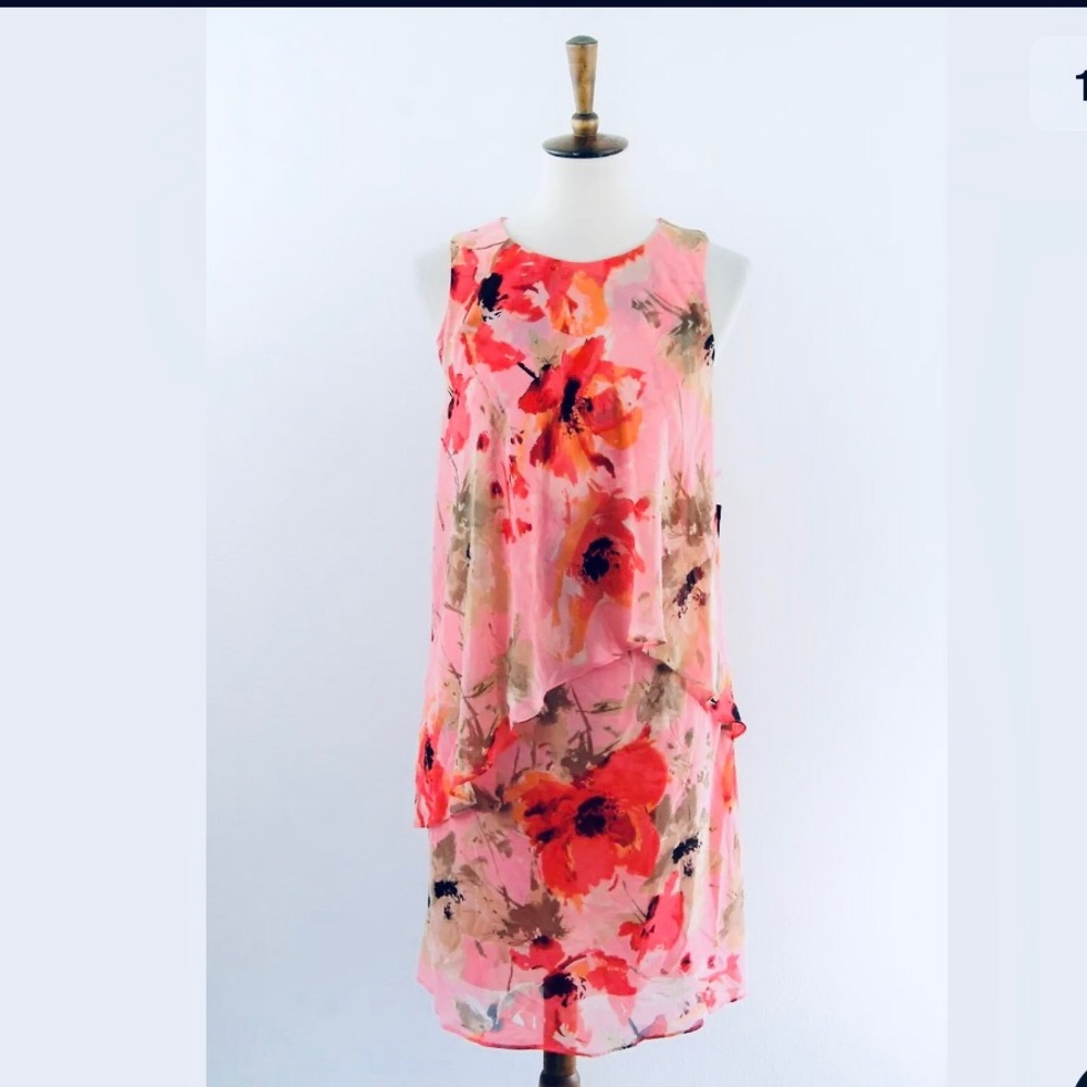LAUREN Ralph Lauren Coral Floral Tiered Dress 12